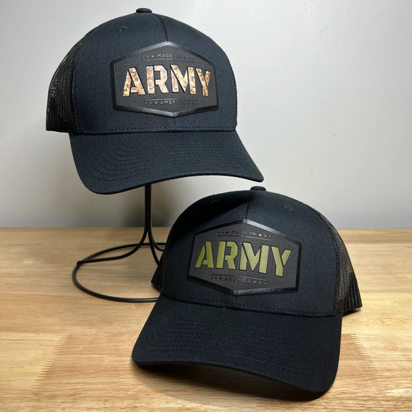Army Insert Patch Hat. Green and Camo options