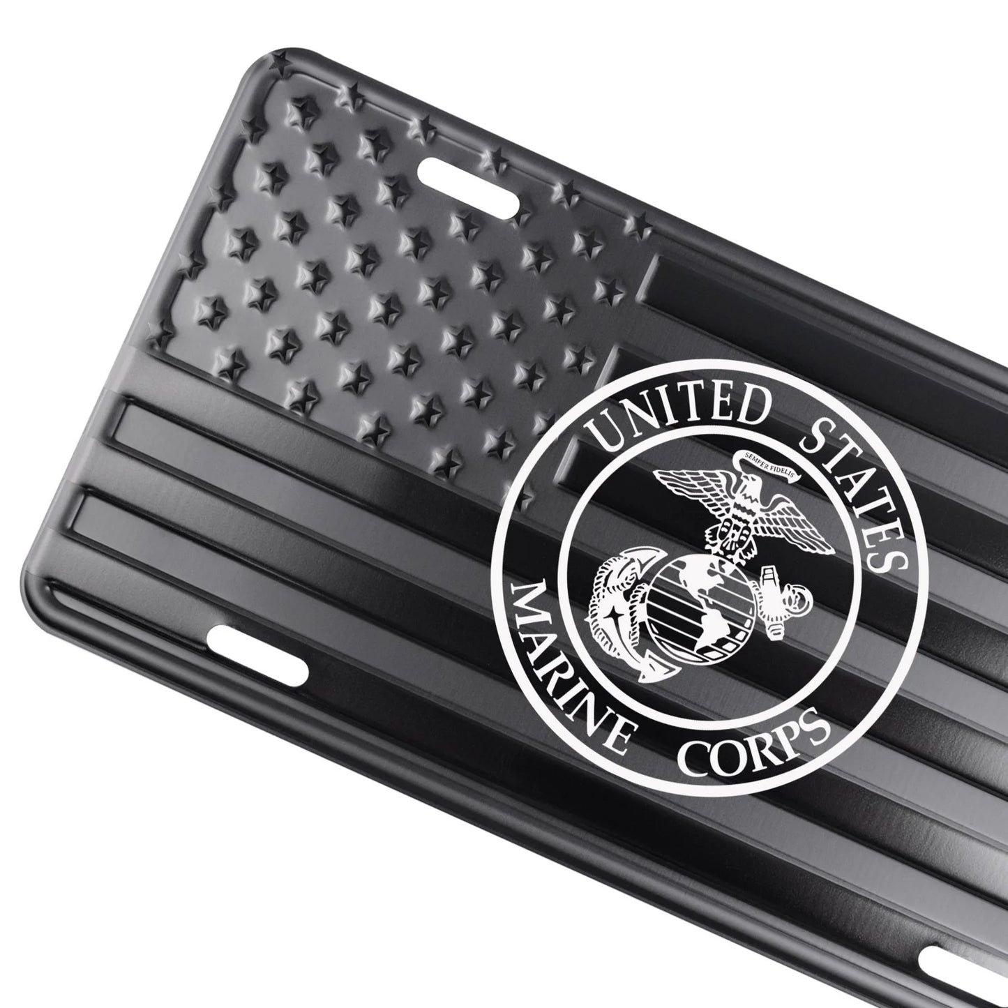 Marines American Flag Embossed Aluminum License Plate Marine "Service Edition"