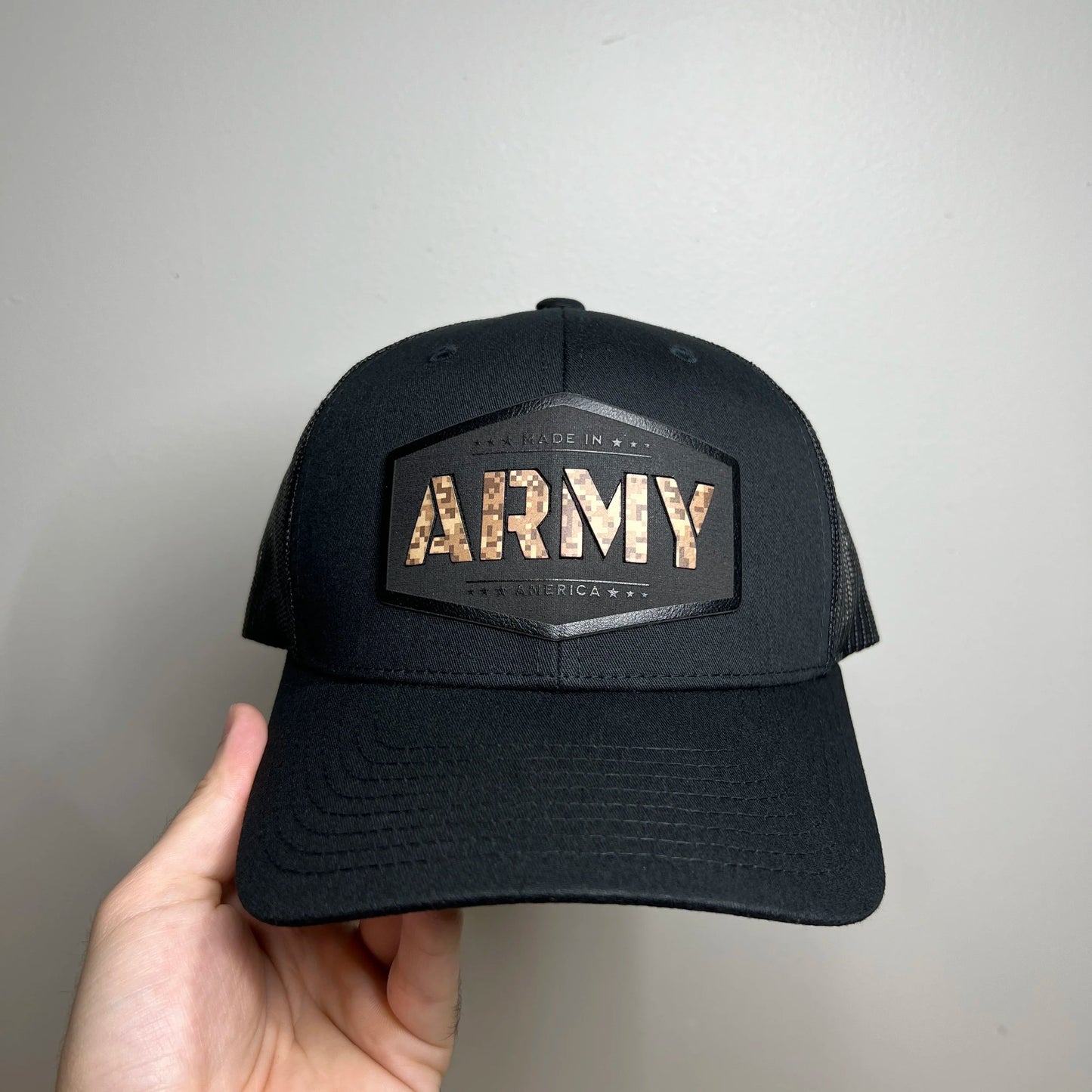 Army Insert Patch Hat. Green and Camo options