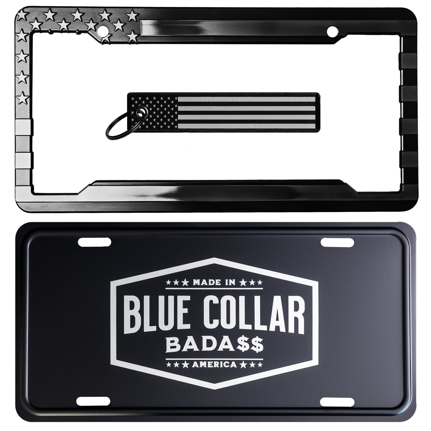 Blue Collar License Plate, Frame and Key Tag Combo