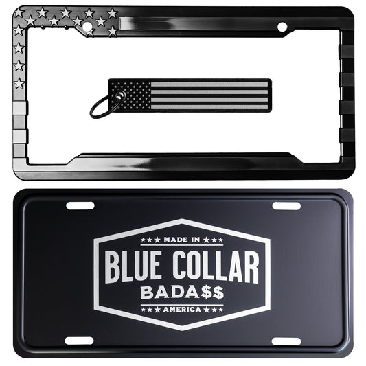 Blue Collar License Plate, Frame and Key Tag Combo