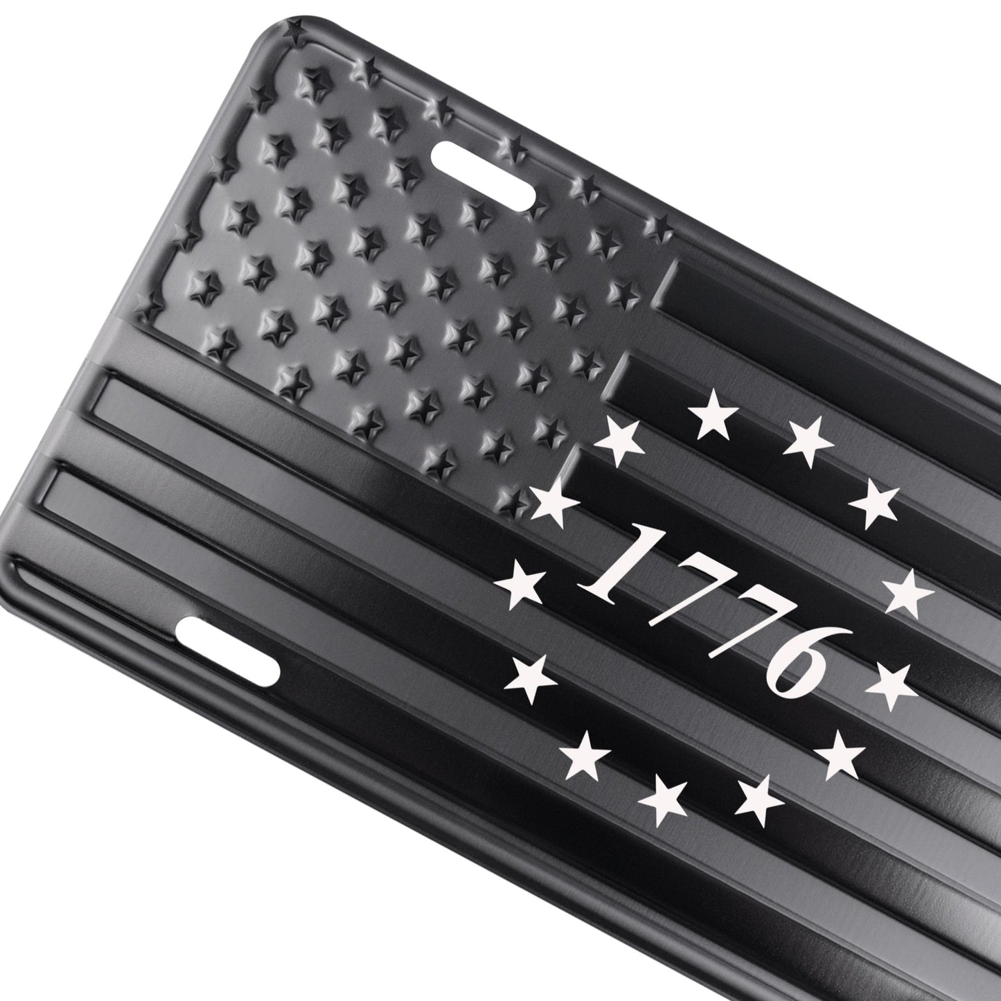 1776 American Flag License Plate, Frame, and Key Tag Combo Black-on-Matte Black