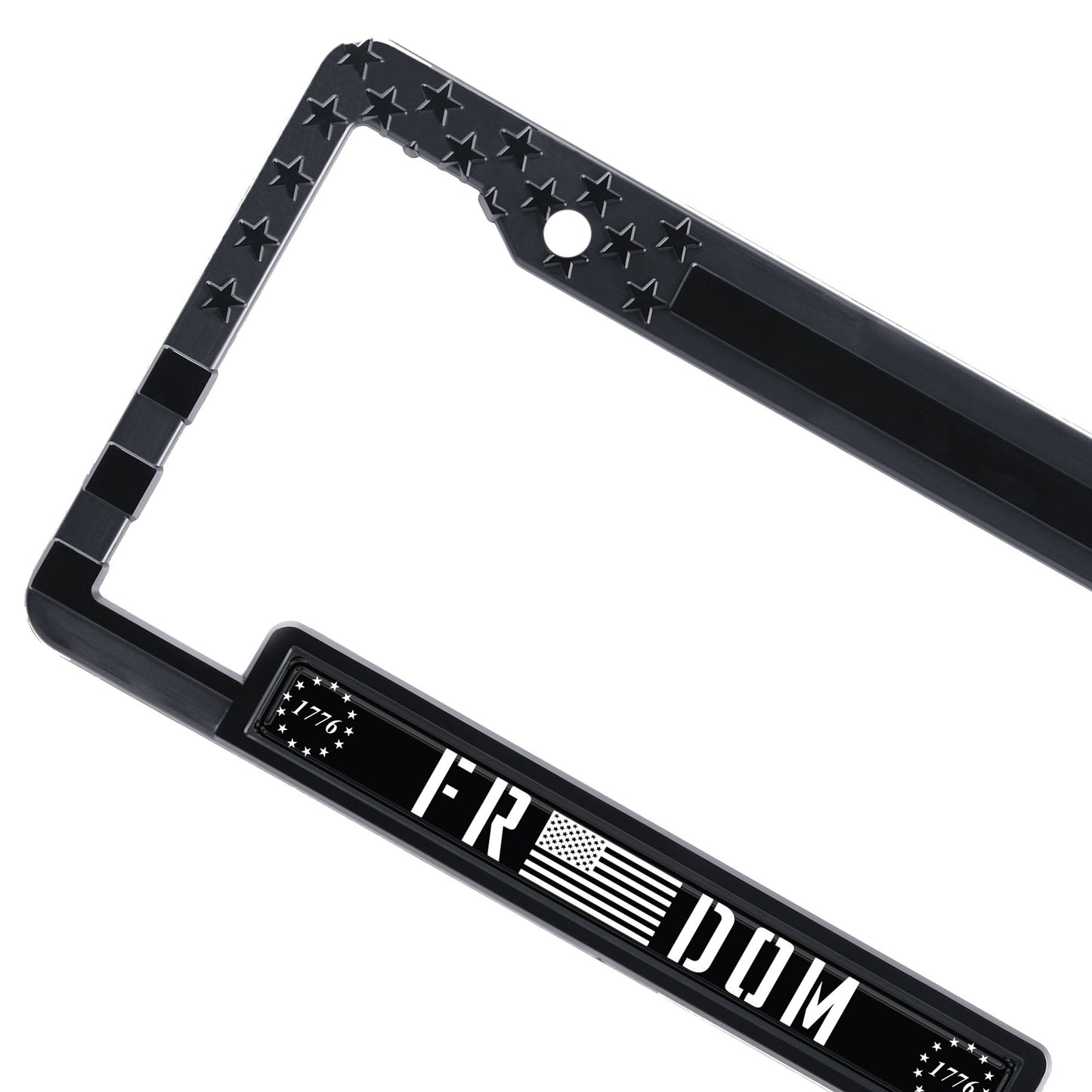 1776 American Flag License Plate, Frame, and Key Tag Combo Black-on-Matte Black