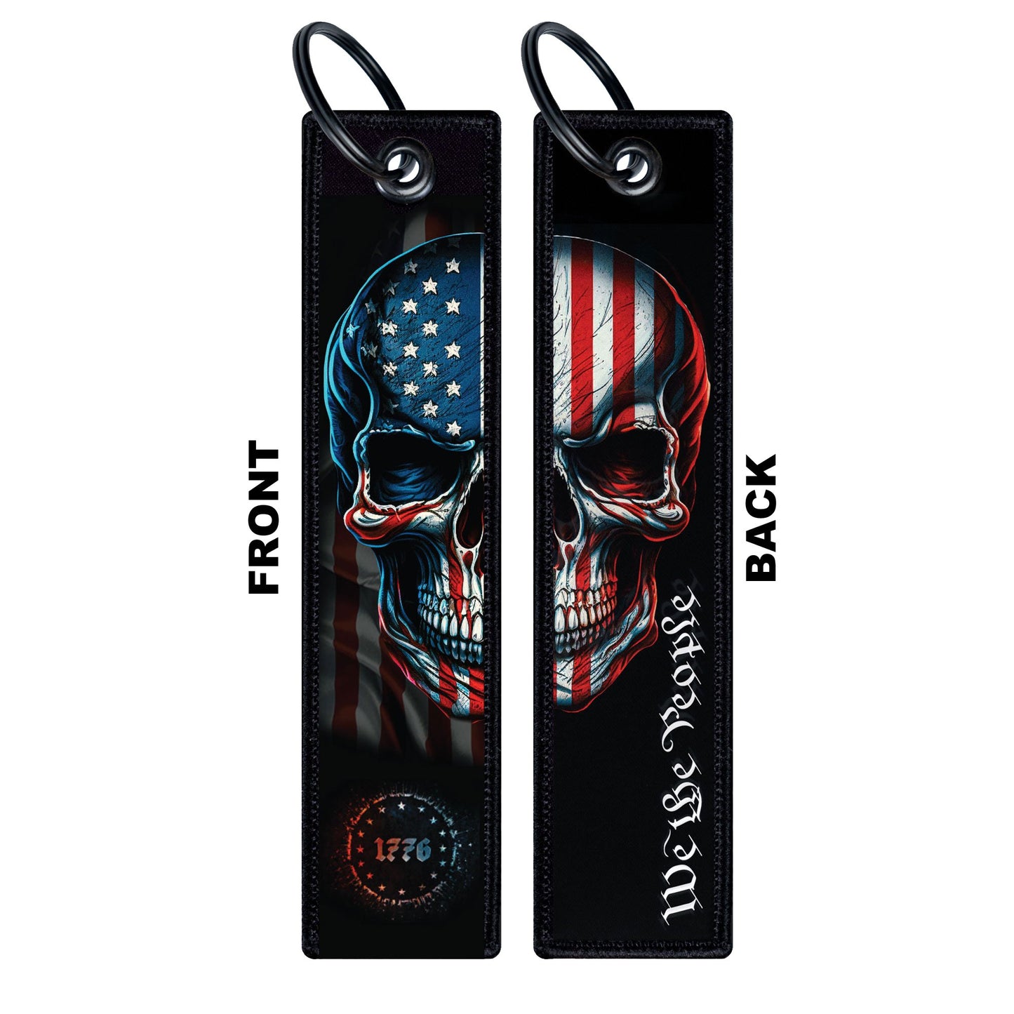 1776 American Flag License Plate, Frame, and Key Tag Combo Black-on-Matte Black