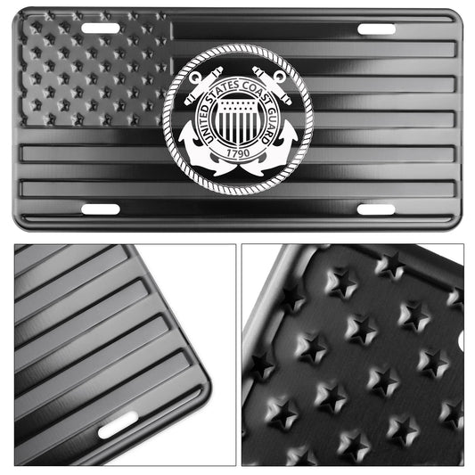 Embossed American Flag License Plate with Laser Etched U.S. Coast Guard Log in the Center BB4