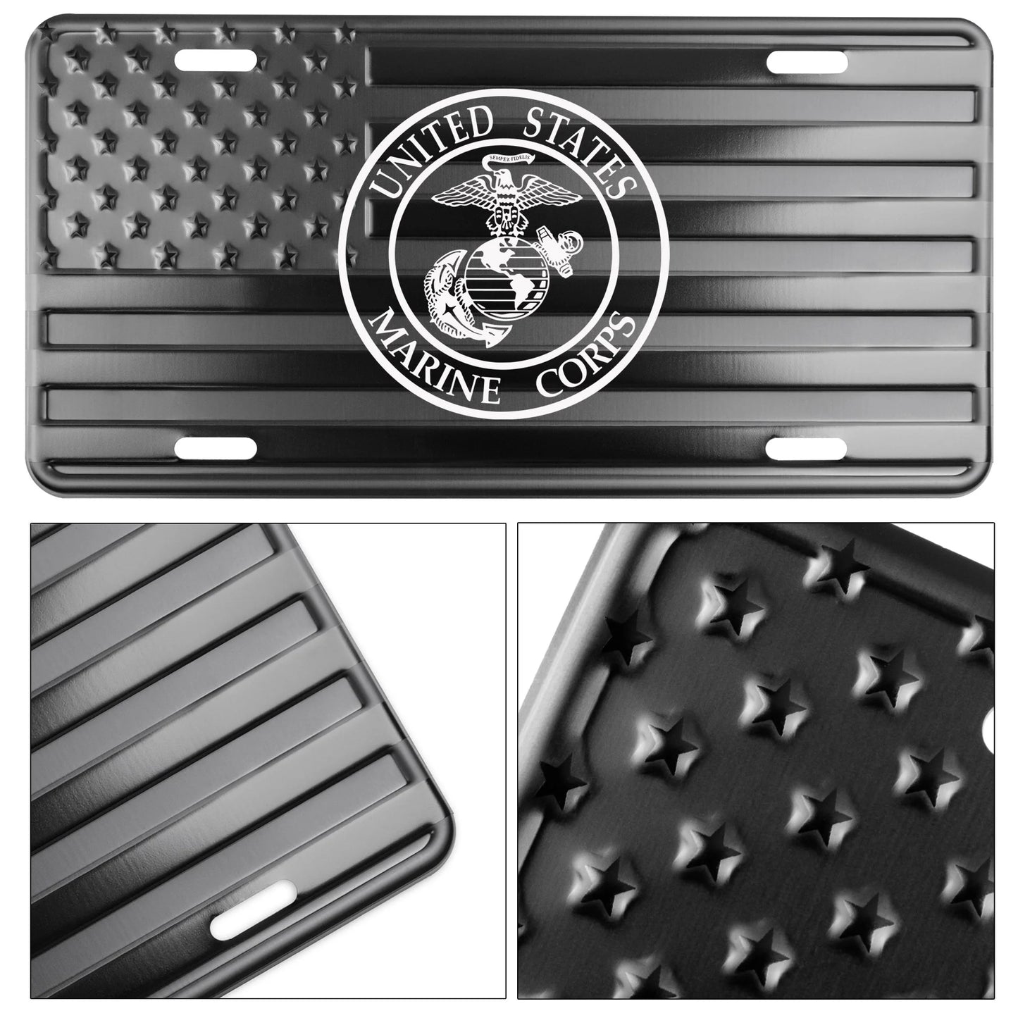 Marines American Flag Embossed Aluminum License Plate Marine "Service Edition"