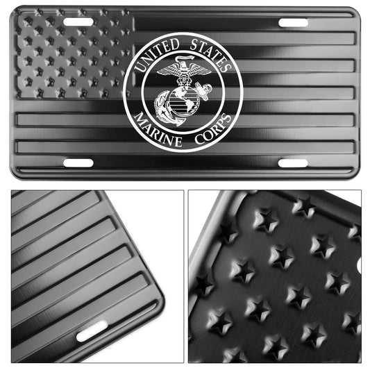 Marines American Flag Embossed Aluminum License Plate Marine "Service Edition"