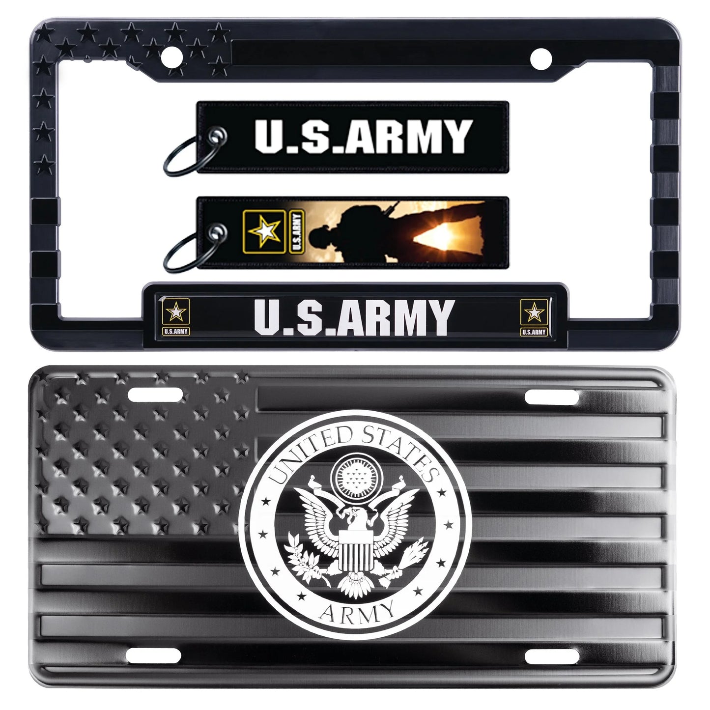 Army American Flag License Plate, Frame & Key Tag Combo "Service Edition"